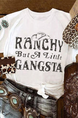 White Western Slogan Letter Print Short Sleeve T Shirt