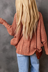 Pink Chunky Knit Solid Cardigan with Pocket