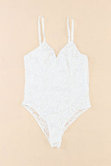 White Floral Lace Spaghetti Straps Bodysuit