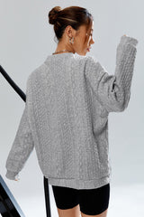Gray Cable Textured Drop Shoulder Pullover Sweatshirt