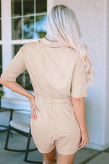 Khaki Flap Pockets Elastic Waist Romper
