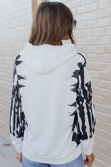 White Tie Dye Hooded Sweatshirt with Kangaroo Pocket