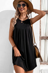 Black Patchwork Pleated Sleeveless Dress