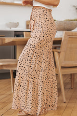 Brown Ruffle Wide Leg Dalmatian Palazzo Pants