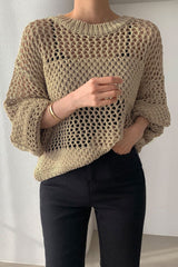 Khaki Solid Color Hollow Out Knitted Sweater