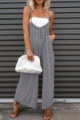 Gray Solid Spaghetti Strap Wide Leg Overall