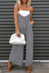 Gray Solid Spaghetti Strap Wide Leg Overall