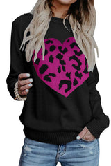 Black Leopard Heart Pattern Casual Sweater