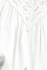 White Mock Neck Lace Splicing Long Sleeve Blouse