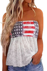 White Bandeau Lace Stitching National Flag Vest