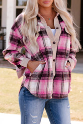 Rose Contrast Trim Plaid Shacket