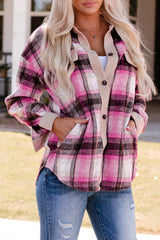 Rose Contrast Trim Plaid Shacket