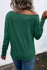 Green Asymmetrical Cut Out Buttoned Long Sleeve Top