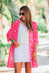 Leopard Sheer Print Long Kimono
