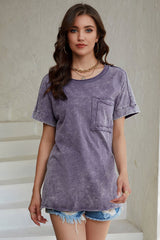 Gray Vintage Mineral Wash Pocketed Tee with Slits