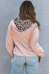 Black Leopard Patchwork Half Zip Pocketed Pullover Hoodie