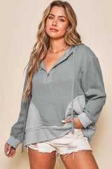 Gray Contrast Patchwork Pullover Casual Hoodie