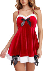 Avidlove Christmas lingerie Velvet Babydoll lingerie V Neck Santa Lingerie