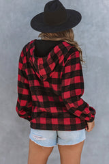 Red Buffalo Plaid Zipped Front Pocketed Hoodie