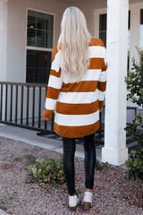 Brown Striped Drop Shoulder Pullover Sweatshirt