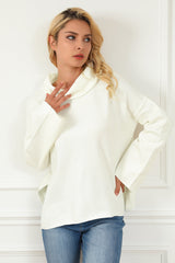 White Expose Seam Turtle Neck Side Slit Oversized Sweater