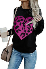 Black Leopard Heart Pattern Casual Sweater