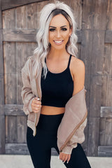 Khaki Vintage Full Zipper Pocketed Hooded Jacket