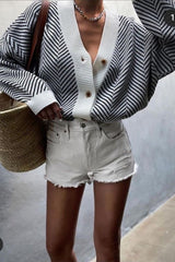 Black Zig Zag Stripe Buttoned Sweater Cardigan