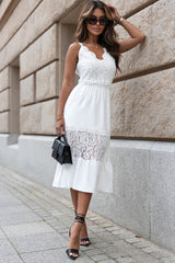 White Lace Crochet Patchwork Sleeveless Long Dress