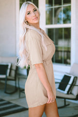 Khaki Flap Pockets Elastic Waist Romper