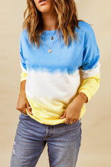 Blue Color Block Tie Dye Pullover Sweatshirt