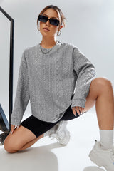Gray Cable Textured Drop Shoulder Pullover Sweatshirt