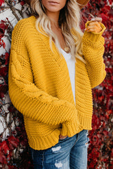 Yellow Open Front Chunky Knit Cardigan