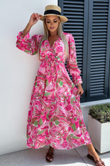 Rose Surplice V Neck Floral Maxi Dress