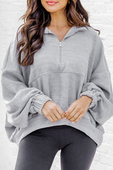 Gray Ultra Loose Dolman Sleeve Quarter Zip Sweatshirt