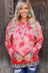 Leopard Patchwork Tie Dye Print Long Sleeve Sweatshirt