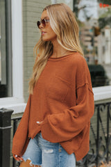 Brown Drop Shoulder Wide Sleeve Loose Sweater