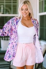 Multicolor Abstract Floral Print Lightweight Kimono