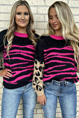 Black Leopard Zebra Print Pullover Sweater