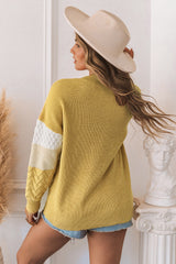 Khaki Color Block Patchwork Knit Sweater