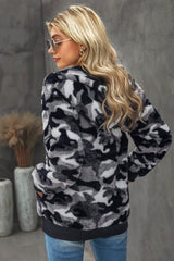 Gray Camo Print Warm Furry Pullover Hoodie