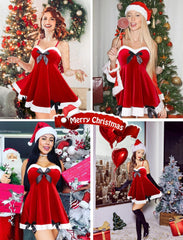 Avidlove Christmas lingerie Velvet Babydoll lingerie V Neck Santa Lingerie