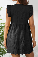 Black Eyelet Textured Ruffled Empire Waist Flowy Dress