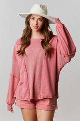 Rose Mineral Wash Patchwork Exposed Seam Sweatshirt