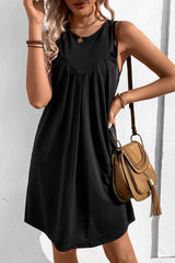 Black Patchwork Pleated Sleeveless Dress
