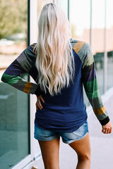 Color Block Long Sleeves Navy Pullover Top