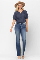 Judy Blue Mid-Rise Two Tone Panel Flare Jeans