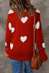 Red Heart Pattern V Neck Knit Sweater