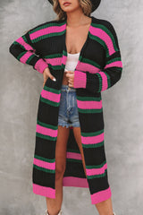 Black Drop Shoulder Color Block Knitted Duster Cardigan