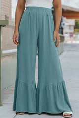 Sky Blue High Waist Ruffled Wide-Leg Pants